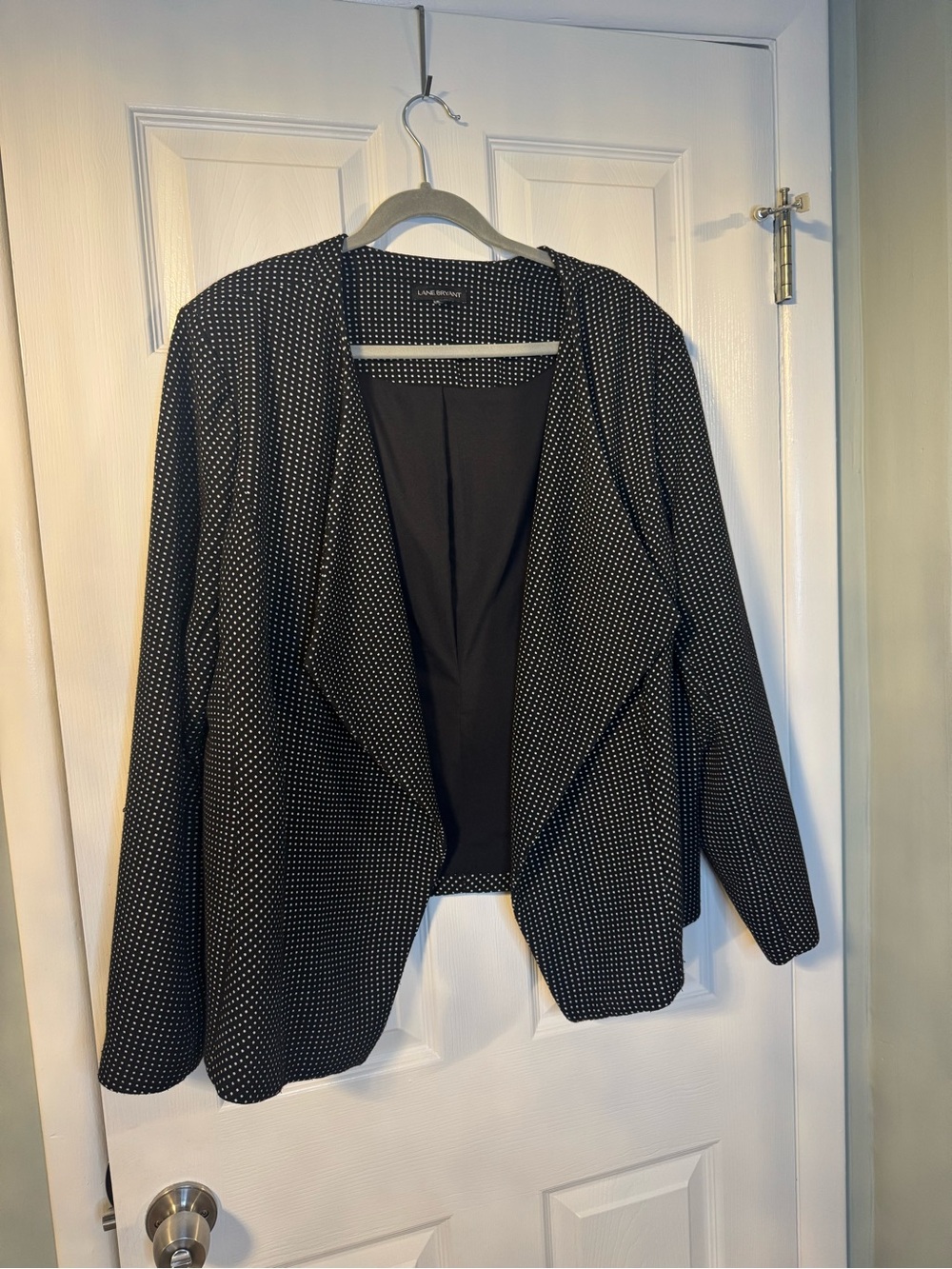 Lane Bryant Black Polka Dot Open Front Blazer